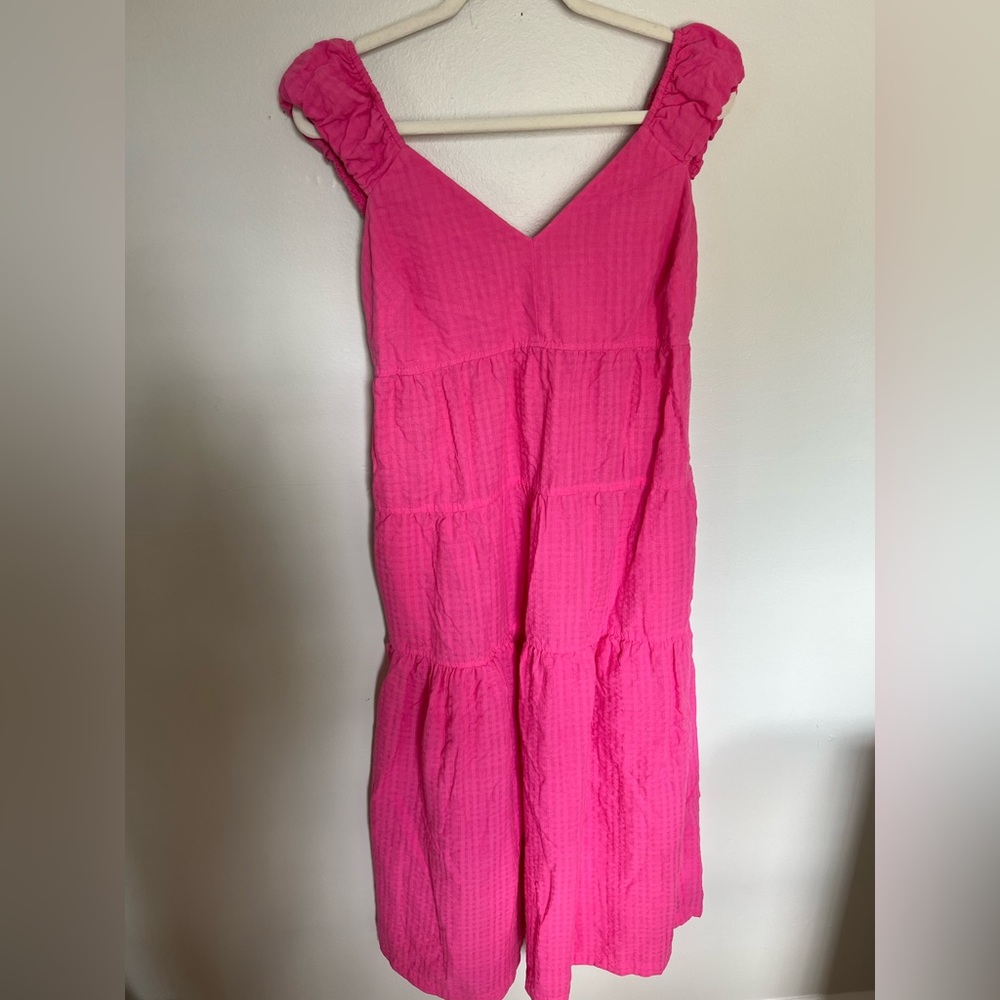 Pink Midi Dress with puff sleeves